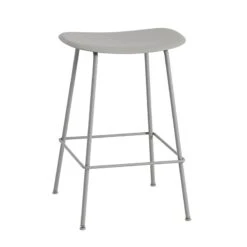 Muuto Tabouret De Comptoir Fiber, 65 Cm, Piétement Tube, Gris