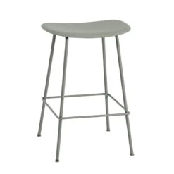 Muuto Tabouret De Comptoir Fiber, 65 Cm, Piétement Tube, Vert Poussiér