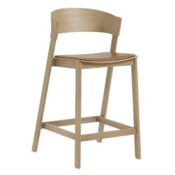 Muuto Tabouret De Comptoir Cover, 65 Cm, Chêne - cuir Cognac