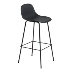 Muuto Tabouret De Bar Fiber Avec Dossier, 75 cm, Piétement Tube, Noir